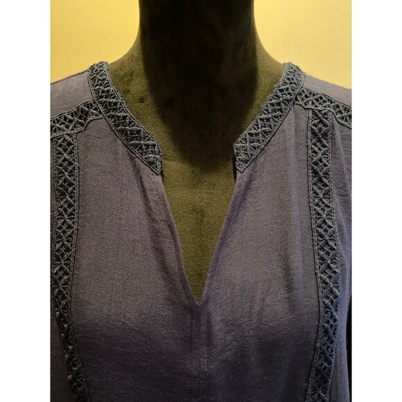 Zac & Rachel Blouse Size ? Large Navy Boho Lace Trim Peasant Top Hippie 70’s - Picture 3 of 11